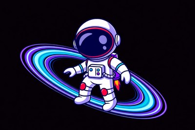 Cute cartoon astronaut on Saturn rings