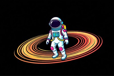 Astronaut Standing in Glowing Rings