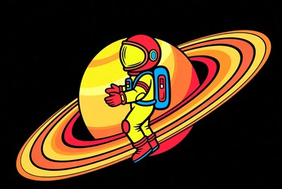 Cartoon Astronaut Near Saturn