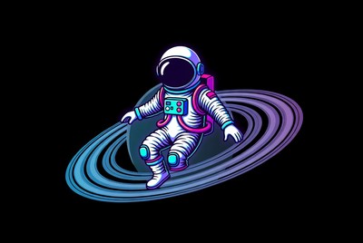 Cartoon Astronaut Surfing Saturn Rings