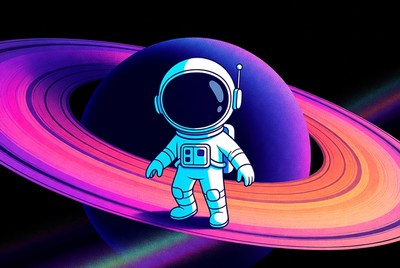 Cute Astronaut on Neon Saturn