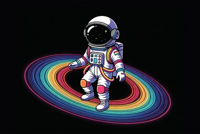 Astronaut Standing in Rainbow Ring