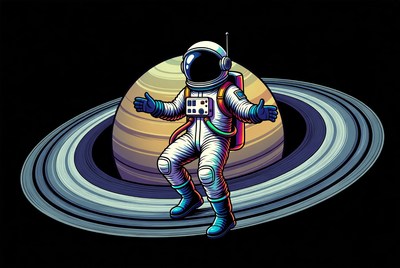 Astronaut standing on Saturn