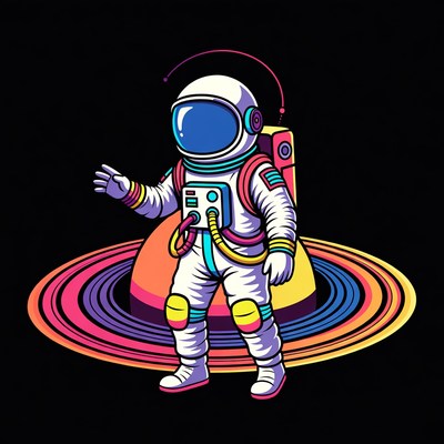 Colorful Astronaut Waving on Rings