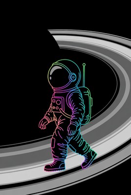 Neon Astronaut Walking on Saturn