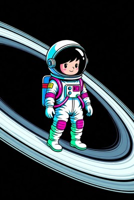 Cute Asian girl astronaut in space