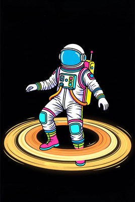Colorful Astronaut Dancing in Glowing Ring