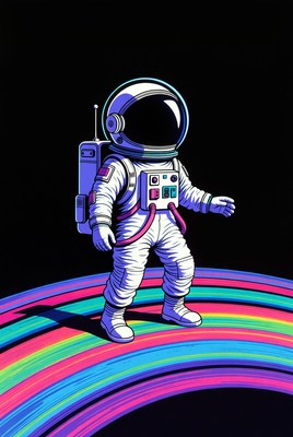 Astronaut standing on rainbow