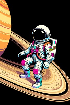 Astronaut sitting on Saturn ring