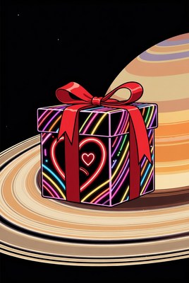 Neon Gift Box with Saturn