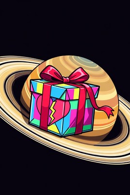 Broken Heart Gift Box on Saturn