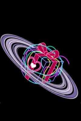 Neon Gift Box with Heart and Rings