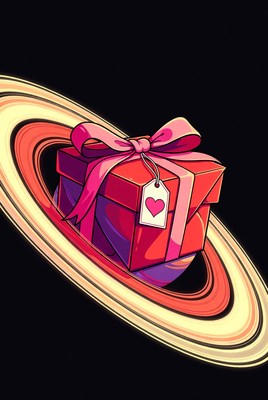 Gift Box Orbiting Saturn Illustration
