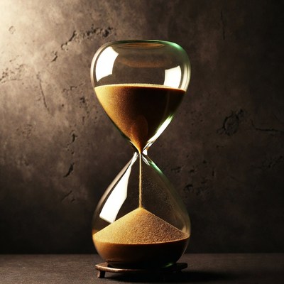 Sand flowing in glass hourglass