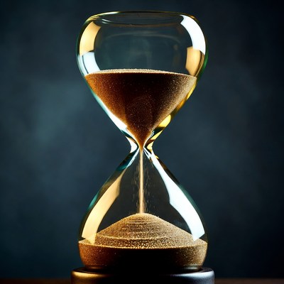 Golden hourglass with flowing sand