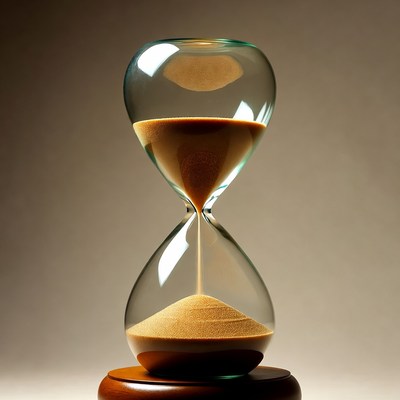 Sand flowing in glass hourglass