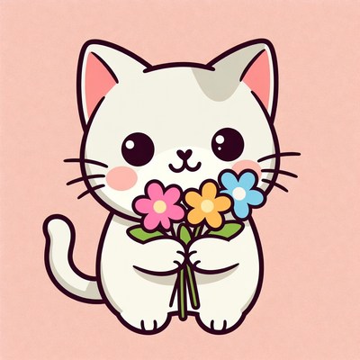 Cute cat holding flowers