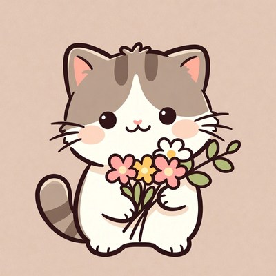 Cute cat holding flowers