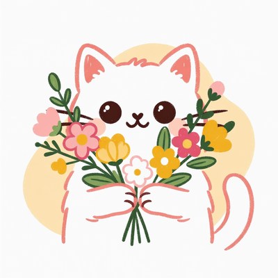 Cute cat holding flowers