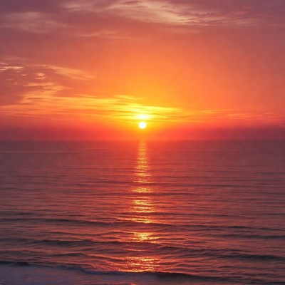 Sunset over ocean with sun reflection