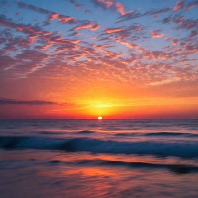 Sunset over ocean waves