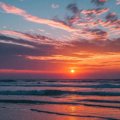 Sunset over ocean waves