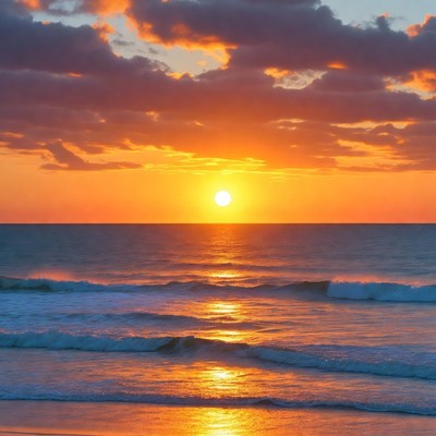 Sunset over ocean waves