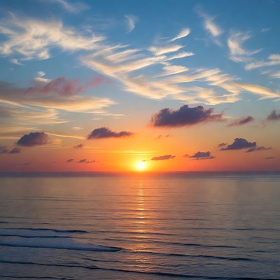 Sunset over ocean with waves