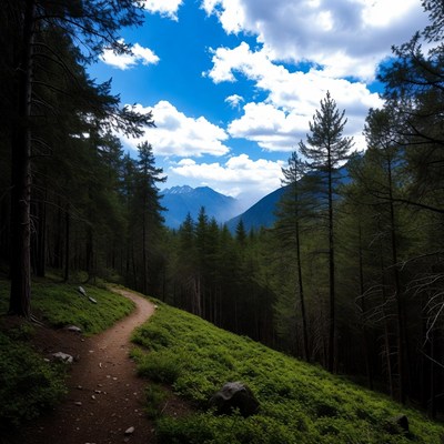 Forest Trail in Mountain Valley