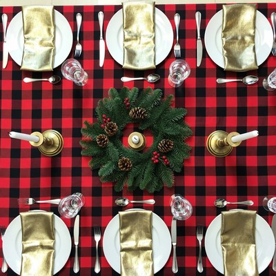 Christmas Wreath on Checkered Table Setting