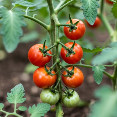 Ripe cherry tomatoes on plant