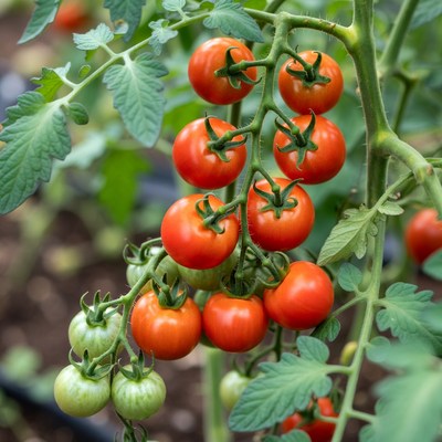 Ripe cherry tomatoes on plant