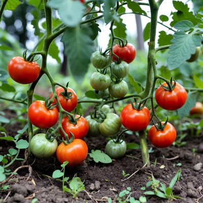 Ripe tomatoes on plant