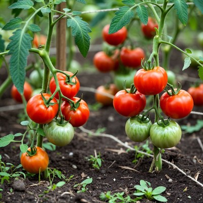 Ripe Tomatoes on Plants in Garden
