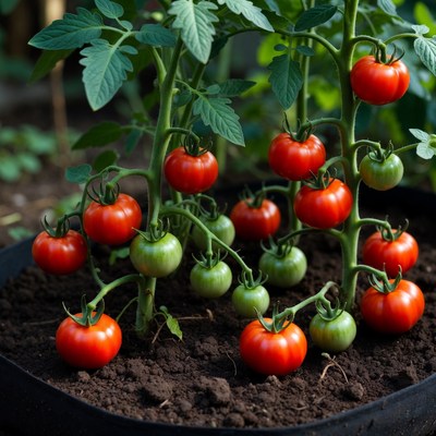 Tomato plants in black pot