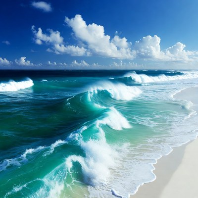 Ocean Waves Crashing on Sandy Beach