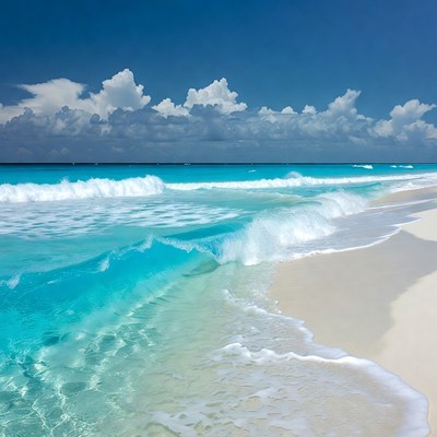 Turquoise Waves Crashing on White Sand Beach