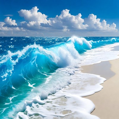 Crashing Waves on Sandy Beach