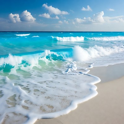 Turquoise Ocean Waves Crashing on Beach