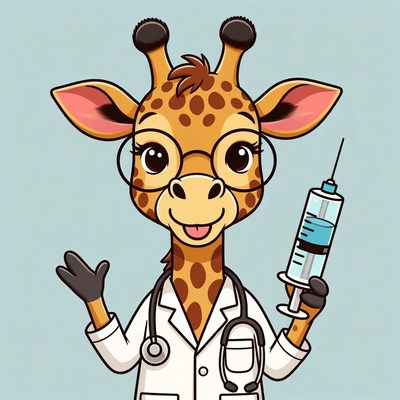 Cartoon Giraffe Doctor Holding Syringe