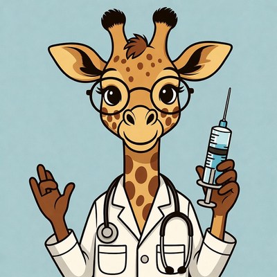 Cartoon Giraffe Doctor with Syringe
