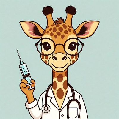 Cartoon Giraffe Doctor with Syringe