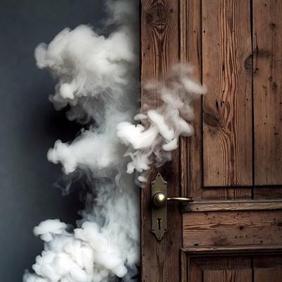 White Smoke Emerging from Wooden Door