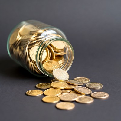 Glass Jar Spilling Gold Coins