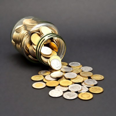 Gold and Silver Coins Pouring from Jar