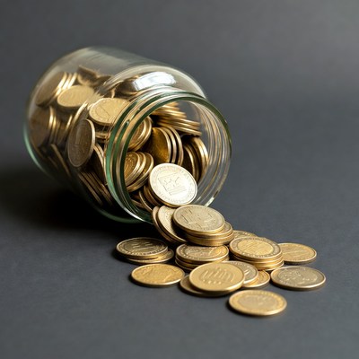 Glass Jar Spilling Gold Coins