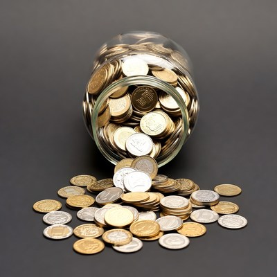 Glass Jar Overflowing with Coins