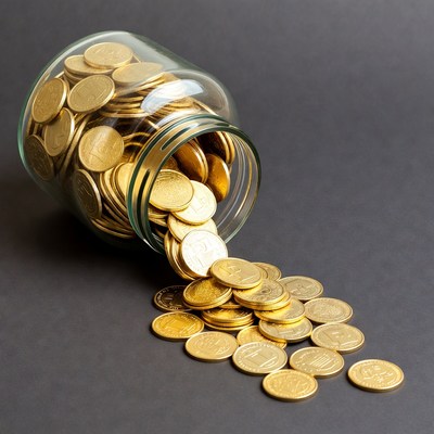 Gold Coins Pouring from Glass Jar