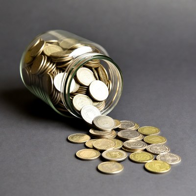 Glass Jar Spilling Coins