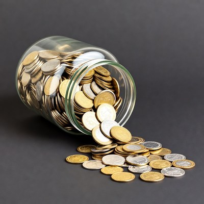 Glass Jar Overflowing with Coins
